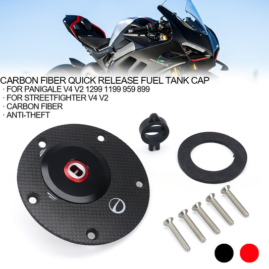 DINTCNC Carbon Fiber Fuel Tank Cap For Panigale V4 V2 Streetfighter SP 1299 1199 959 899 Quick Release Anti-Theft Lock Cover Kit