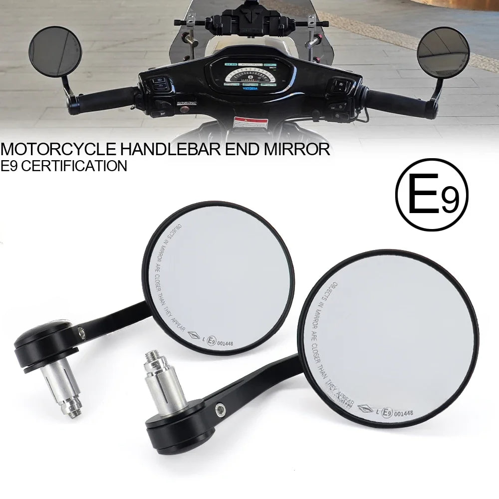 DINTCNC E9 Motorcycle Handlebar End Mirror Rotatable Universal Expansion Screw 8MM Flip Left Right Side Lens Handle Glass Accessories M8