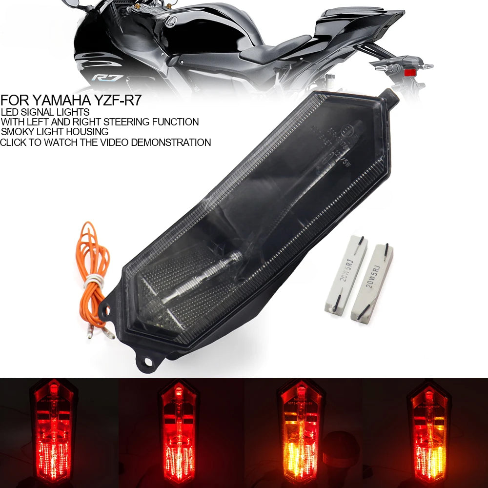 DINTCNC For YZF-R7 2021-2022 Motorcycle Rear Signal Light YZFR7 Tail Steering Brake Flicker LED Smoked Lamp YZF R7 Accessories