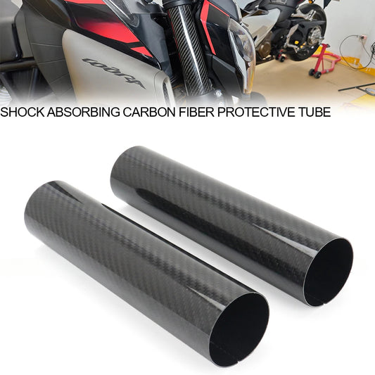 DINTCNC 2PCS Motorcycle Carbon Fiber Kit Front Shock Absorber Protective Tube Aamper Protect Cover Decorative Shell Casing Accessories