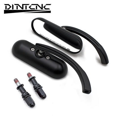 DINTCNC Universal for M8 M10 Mini Black Mirror for Elongated Oval Motorcycle Rearview Mirror Aluminum Alloy Mirror Adjustable