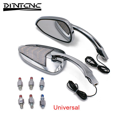 DINTCNC Universal for M8 M10 for Touring Road King Black Electroplated Motorcycle LED Turn Signal Light Rearview Mirror