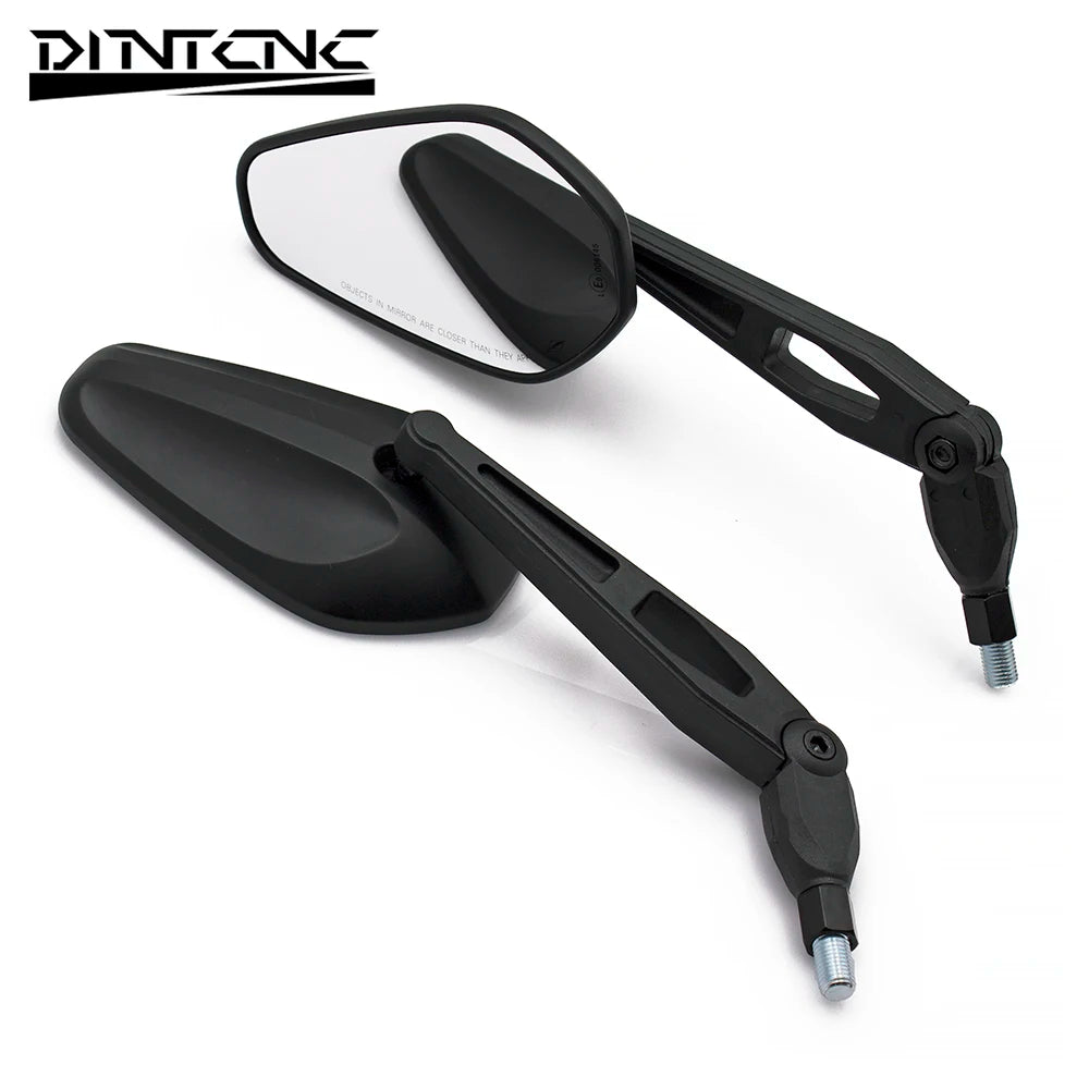 DINTCNC Universal for M10 Black Motorcycle Rearview Mirror Housing 360 Degree Rotating Mirror Rod Adjustable Side Folding Mirror Parts