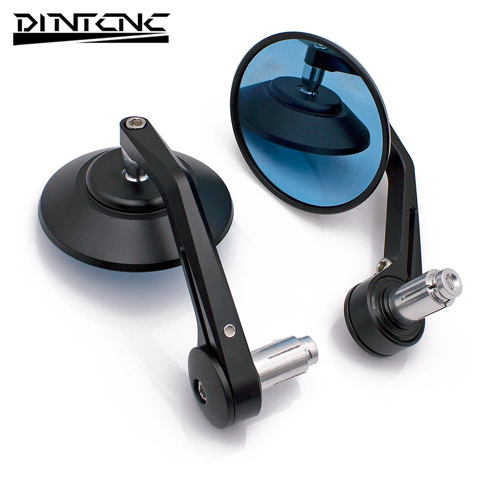 DINTCNC Universal for 22mm Diameter Black Aluminum Alloy Round CNC Motorcycle Handlebar Mirror Blue Glass Anti glare Moto Modification