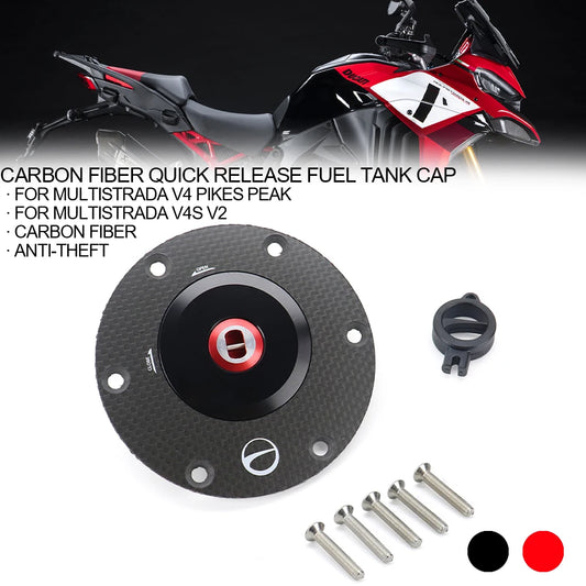 DINTCNC Carbon Fiber Fuel Tank Cap For Multistrada V4 Pikes Peak V2 Quick Release Anti-Theft Lock Cover Kit Sports Accessories