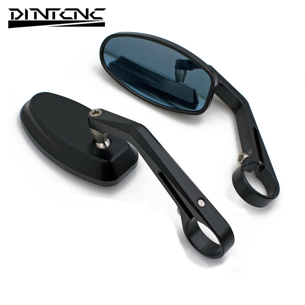 DINTCNC Universal for 22mm Diameter Motorcycle Oval Black Handle Mirror CNC Aluminum Alloy Blue Anti Glare Mirror Moto Accessories