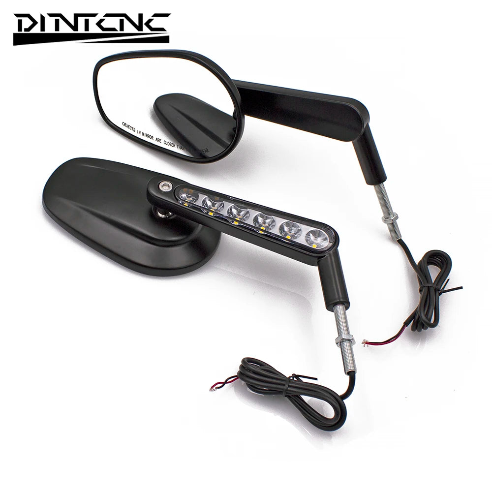 DINTCNC Universal for Road King Street Glide Motorcycle with LED Flowing Water Rearview Mirror Moto Handlebar Equipment Parts