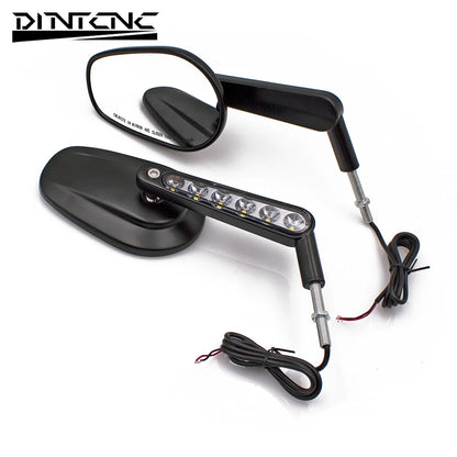 DINTCNC Universal for Road King Street Glide Motorcycle with LED Flowing Water Rearview Mirror Moto Handlebar Equipment Parts