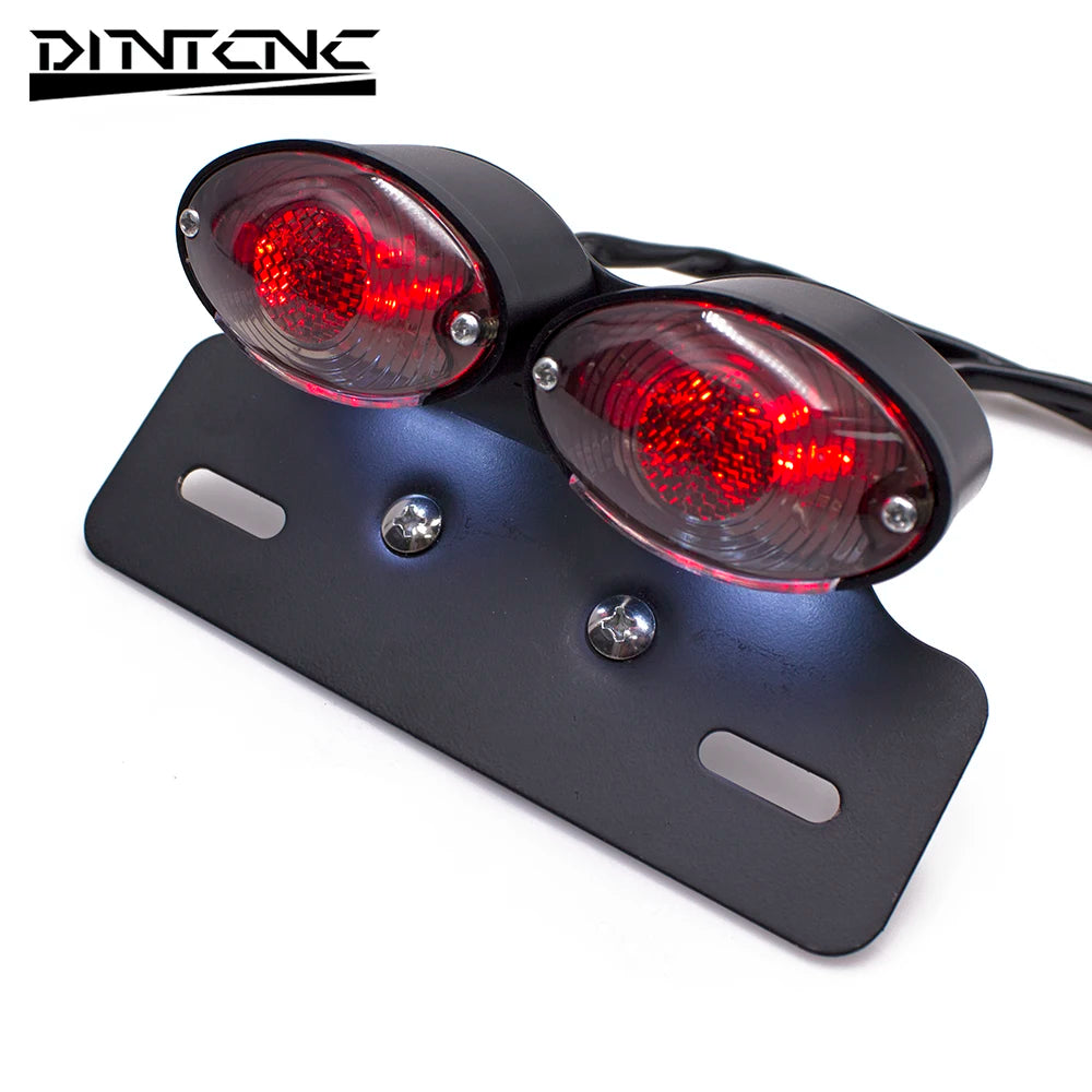 DINTCNC Universal Modified Motorcycle with Steering LED Tail Light License Plate Holder Rear Brake Light Motorcycle Equipment Parts