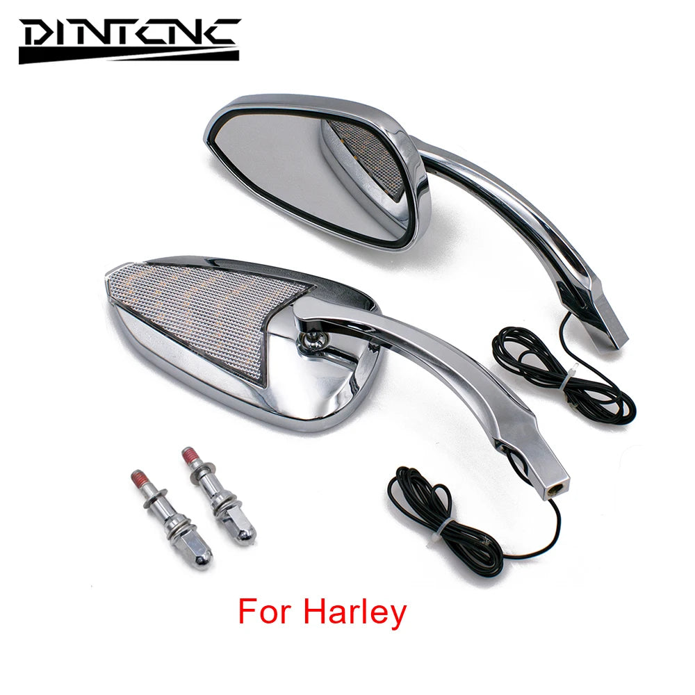 DINTCNC Universal for M8 M10 for Touring Road King Black Electroplated Motorcycle LED Turn Signal Light Rearview Mirror