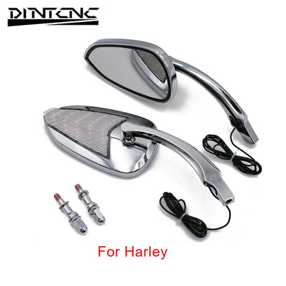 DINTCNC Universal for M8 M10 for Touring Road King Black Electroplated Motorcycle LED Turn Signal Light Rearview Mirror