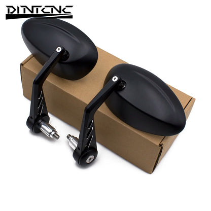 DINTCNC Universal for Cafe Racer Motorcycle Modified Oval Handlebar Mirrors CNC Aluminum Alloy Motorcycle Accessories