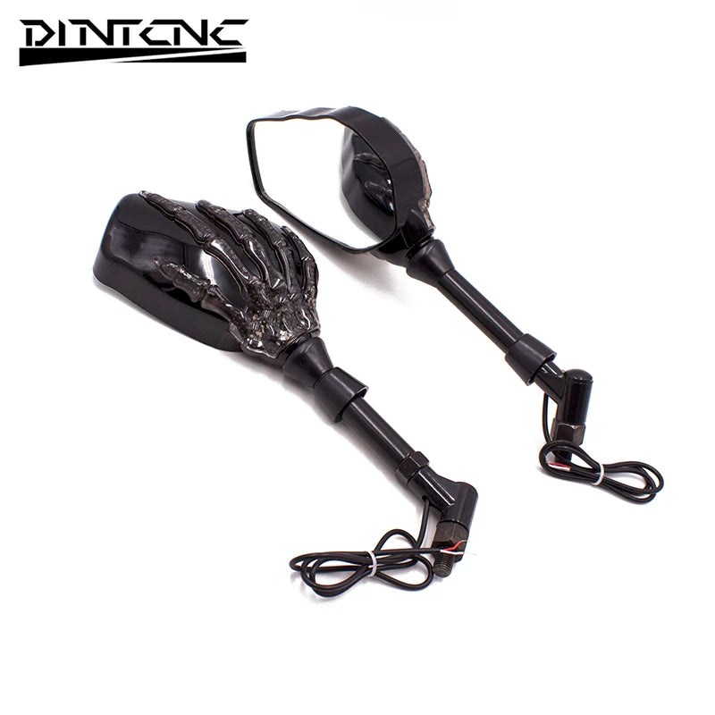 DINTCNC Universal for M8 M10 for Motorcycle Skull Skull Claw Rear View Mirror with Amber LED Turn Signal Light Parts