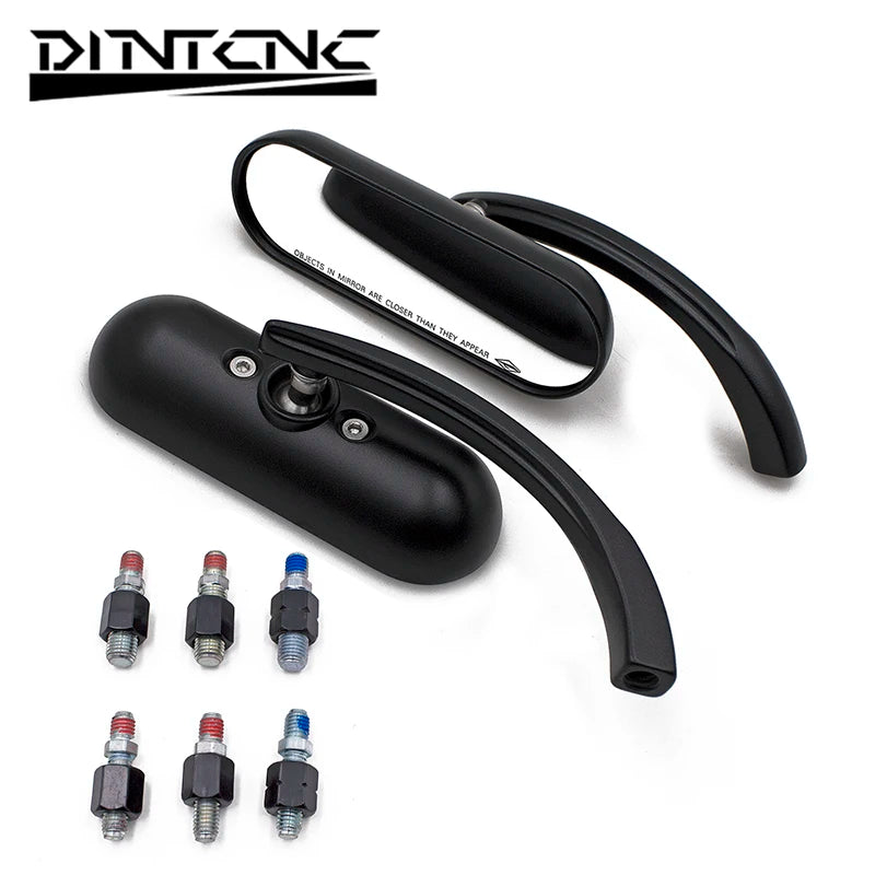 DINTCNC Universal for M8 M10 Mini Black Mirror for Elongated Oval Motorcycle Rearview Mirror Aluminum Alloy Mirror Adjustable