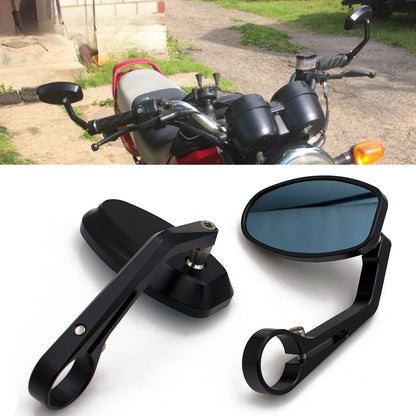 DINTCNC Universal for 22mm Diameter Motorcycle Oval Black Handle Mirror CNC Aluminum Alloy Blue Anti Glare Mirror Moto Accessories